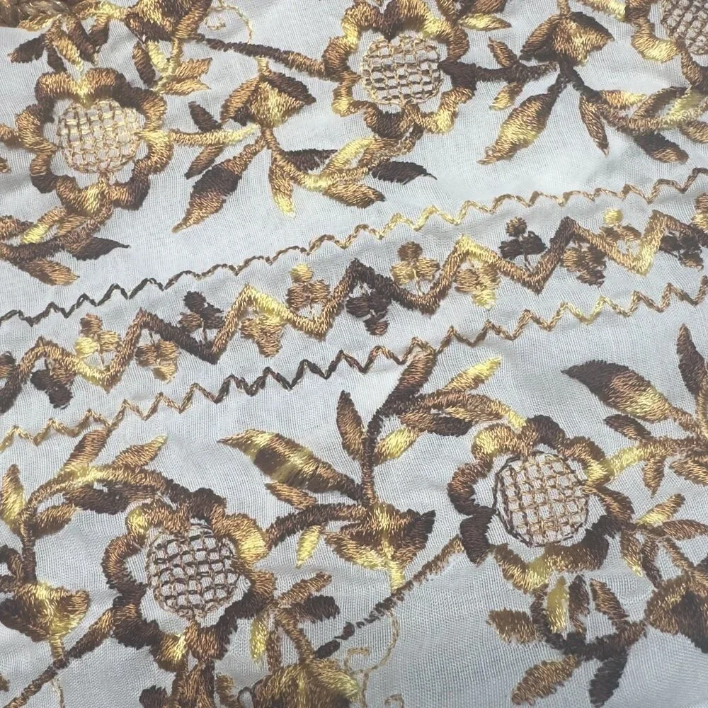 NWOT WOMENS TOP BOHO FLOATY WHITE PEASANT BLOUSE GOLDEN EMBROIDERY COTTAGECORE M - Picture 7 of 10